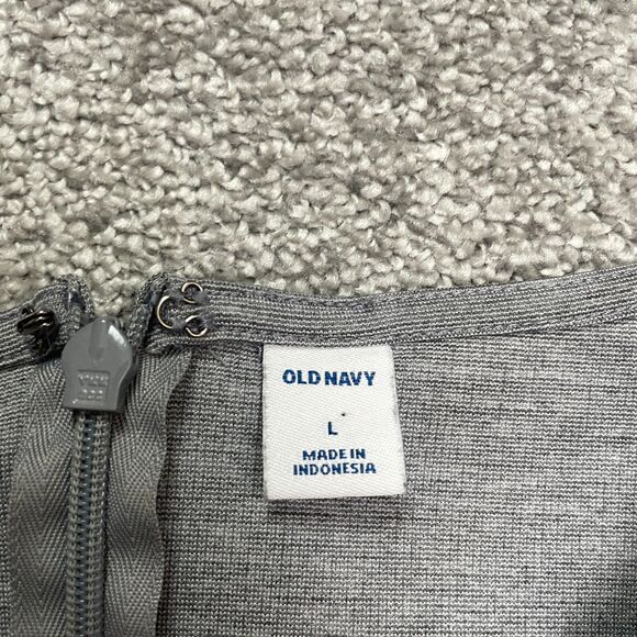 Old Navy Flutter Ruffle Sheath Dress Womens Large Gray Ponte Knit Stretch Work - Picture 3 of 13